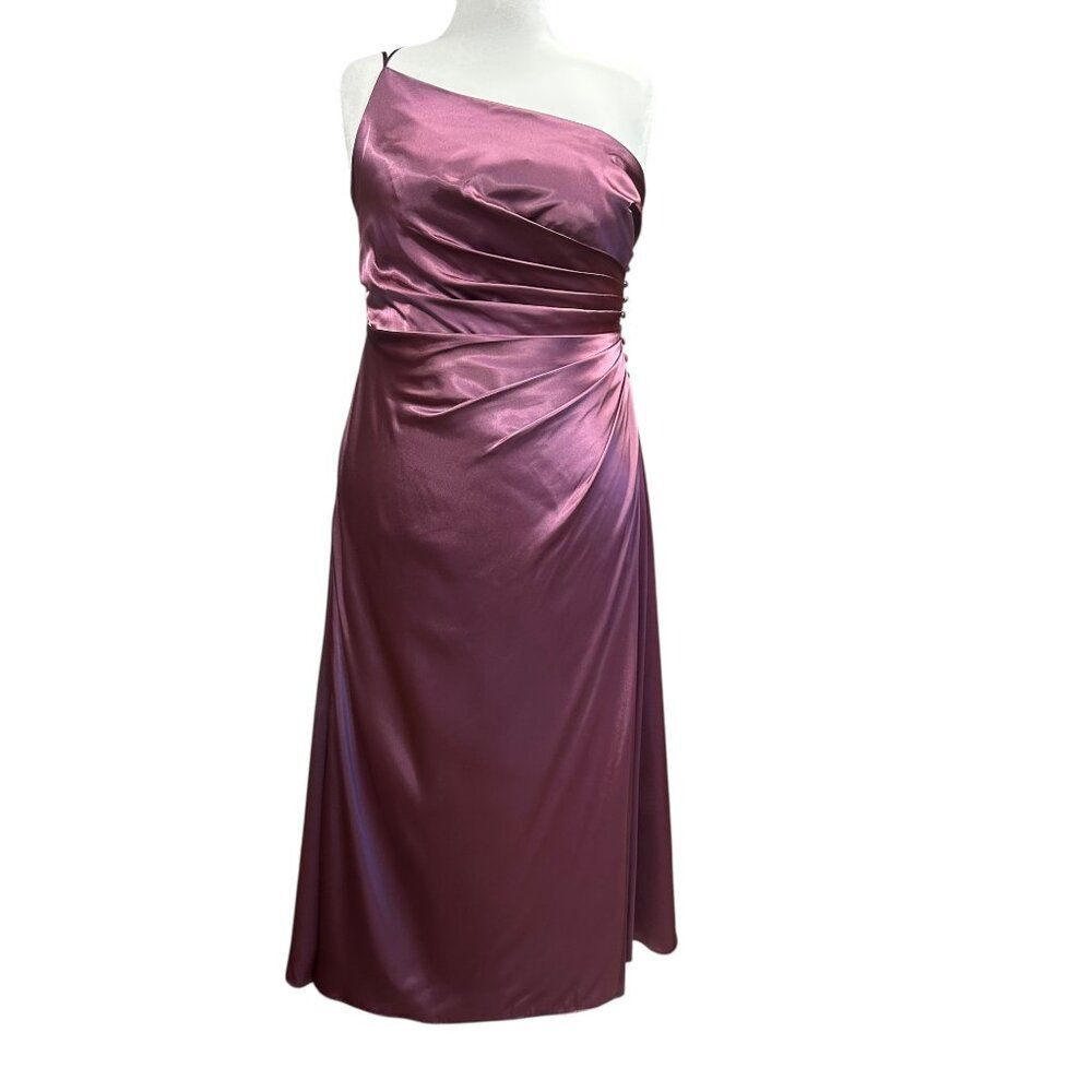 Galina Signature Charmeuse Draped One-Shoulder Side Button Dress Sz 16